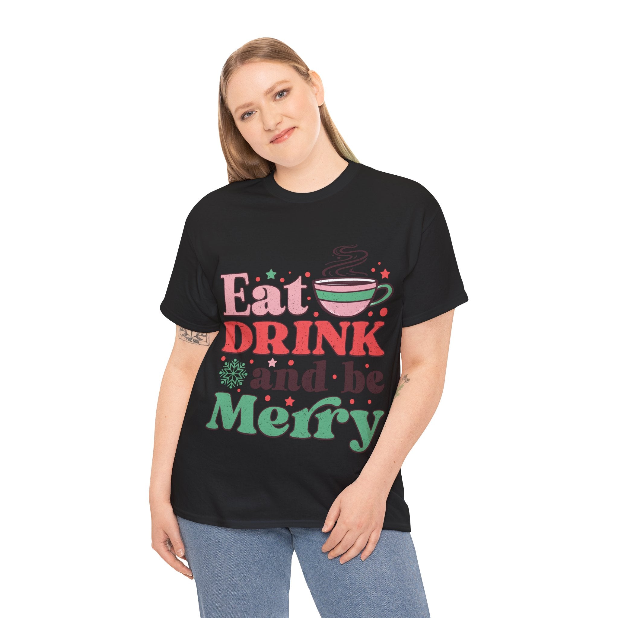 Festive 'Eat, Drink, and Be Merry' Christmas T-Shirt