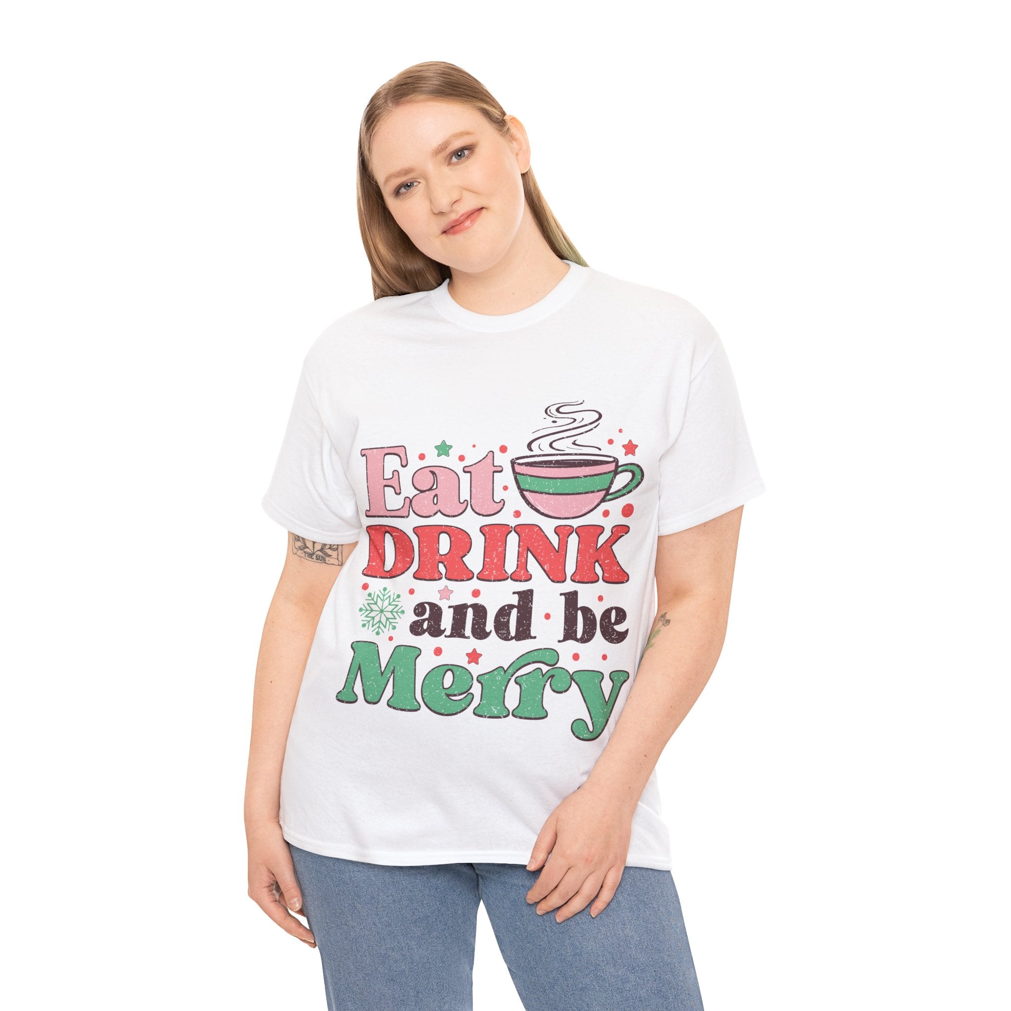 Festive 'Eat, Drink, and Be Merry' Christmas T-Shirt