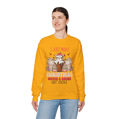 Cozy Christmas Movie Night Sweatshirt: Hot Cocoa & Festive Films